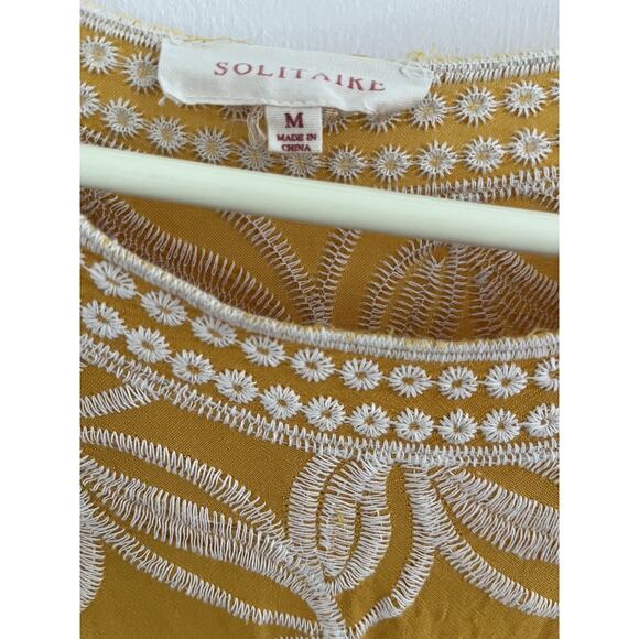 Solitaire Women M Yellow Embroidered Blouse Top Boho Hippie Vtg - Picture 4 of 7